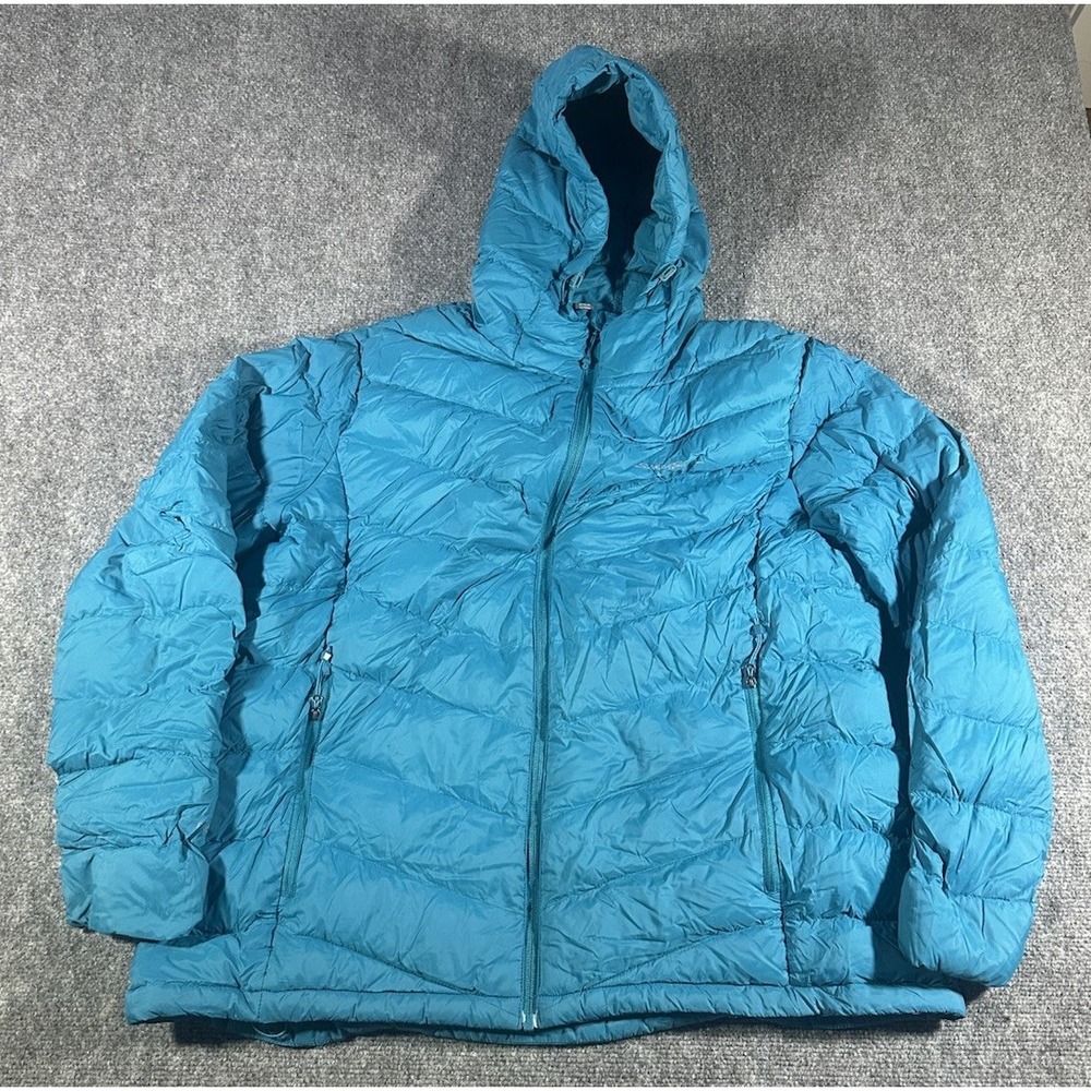 Eddie Bauer Women's XXL Teal Blue Full Zip Puffer Jacket Hoodie 650 Down